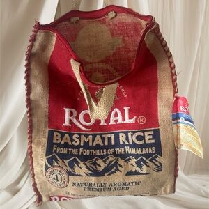 Vintage Red and blue Royal Basmati rice bag purse tote